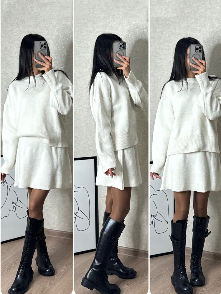 Valeria - Damen Strickkleid langarm mit Rundhalsausschnitt