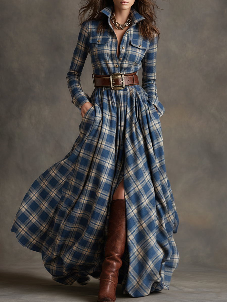 Helena – Kariertes Maxikleid mit Knopfleiste