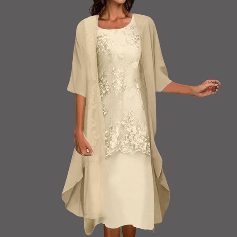Helena – Damen Elegantes Kleid mit Chiffon-Überwurf