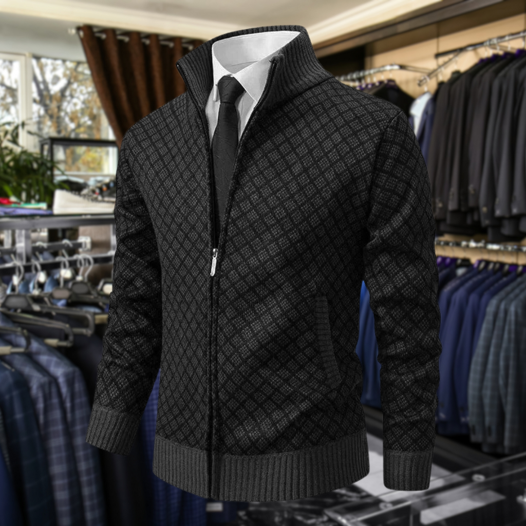 William – Strukturierte Herren Strickjacke mit Reißverschluss