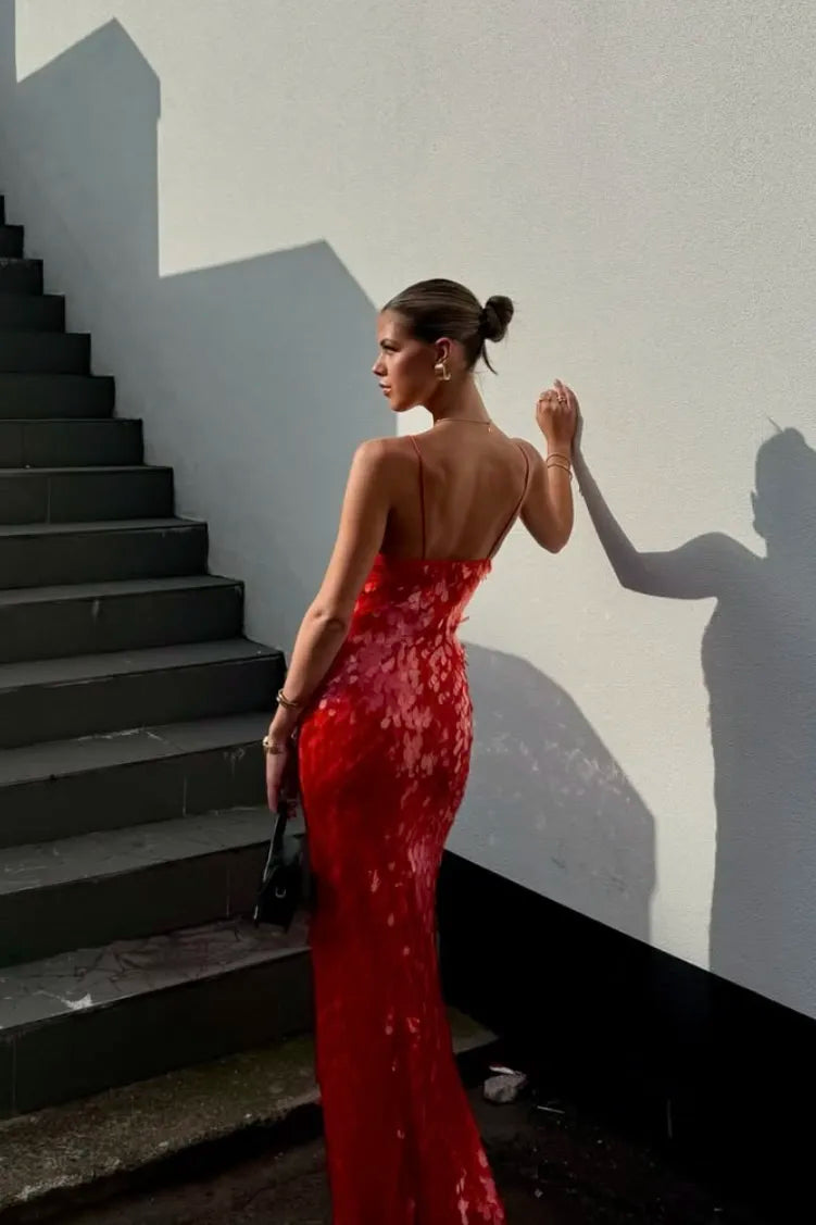 Isabelle - Rotes Pailletten Abendkleid für Damen