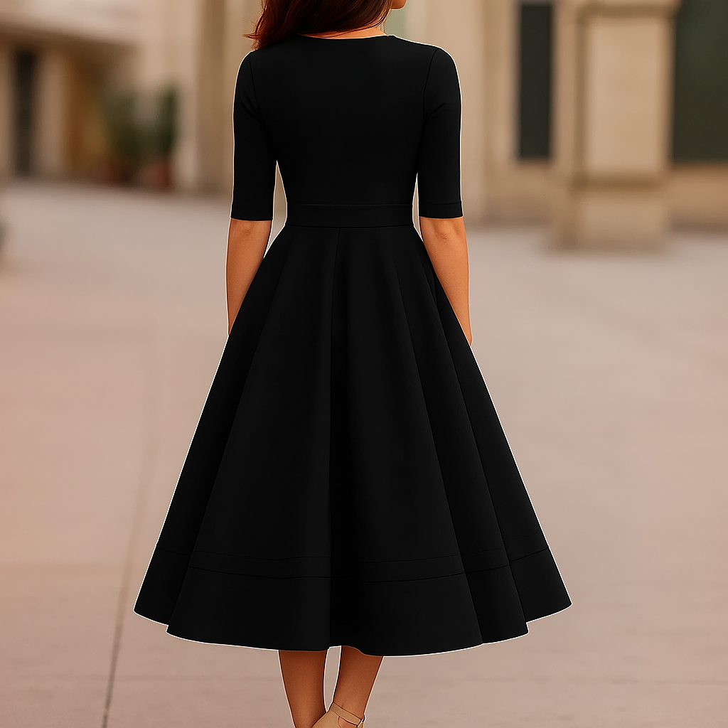 Elena – Feminines Fließendes Damen Midikleid mit V-Ausschnitt