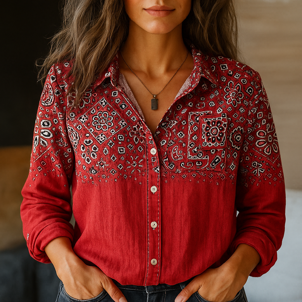 Laura – Lässig gemusterte Damen Langarmbluse