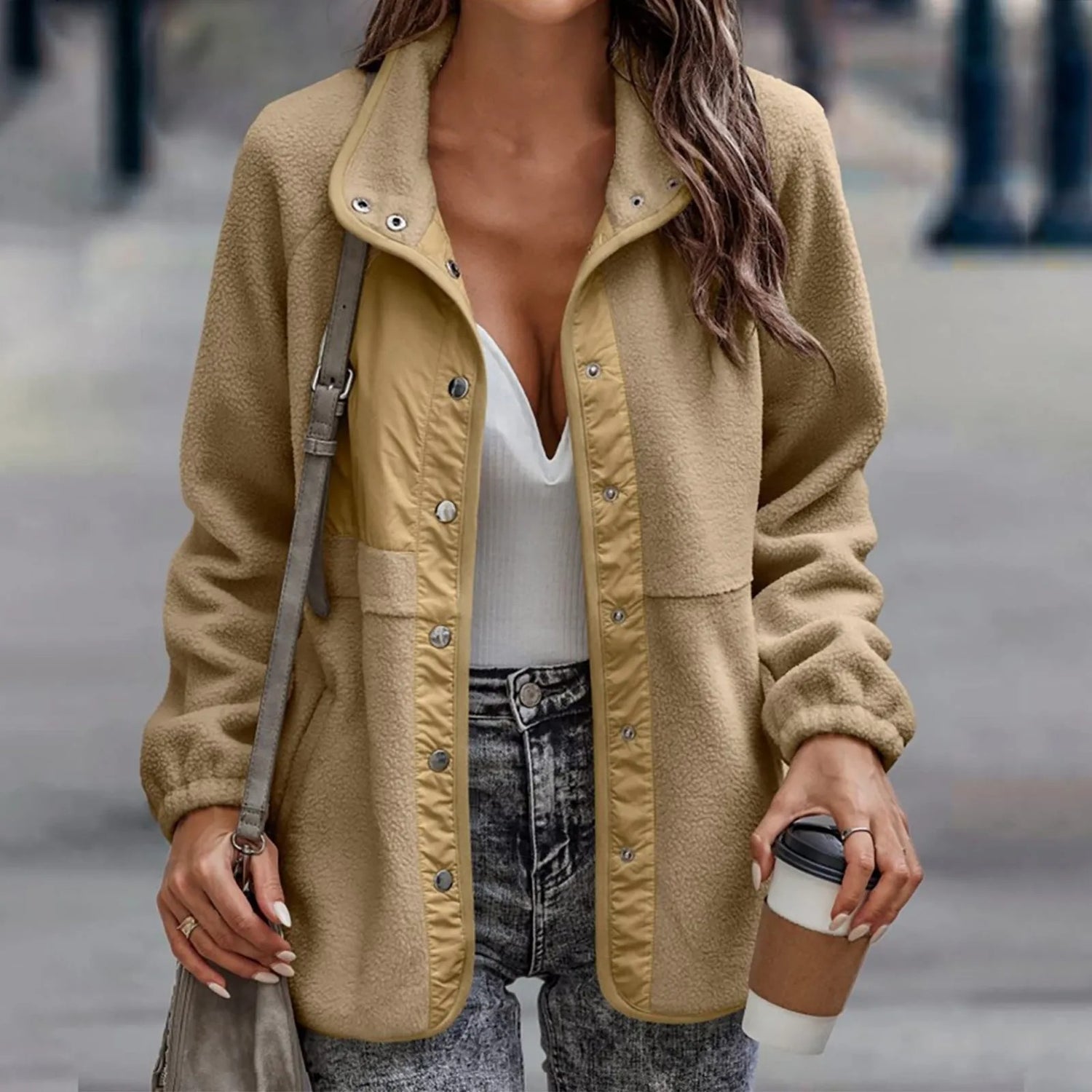 Liv - Damen Fleecejacke mit Druckknöpfen und Stehkragen