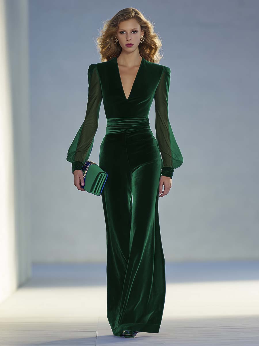 Elena – Eleganter Samt Jumpsuit mit V-Ausschnitt