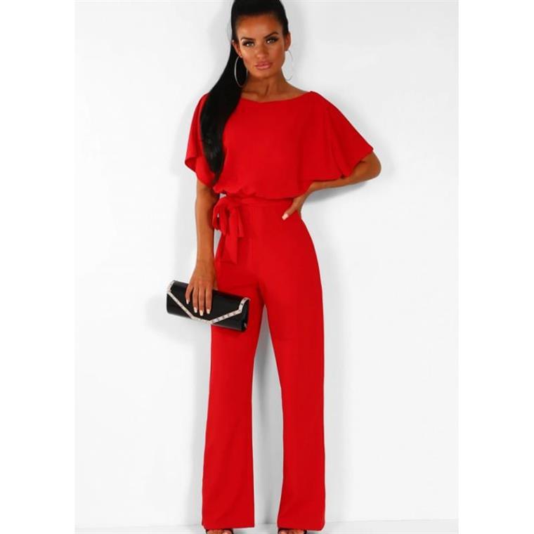 Soraya – Damen Jumpsuit mit Taillengürtel und weitem Bein
