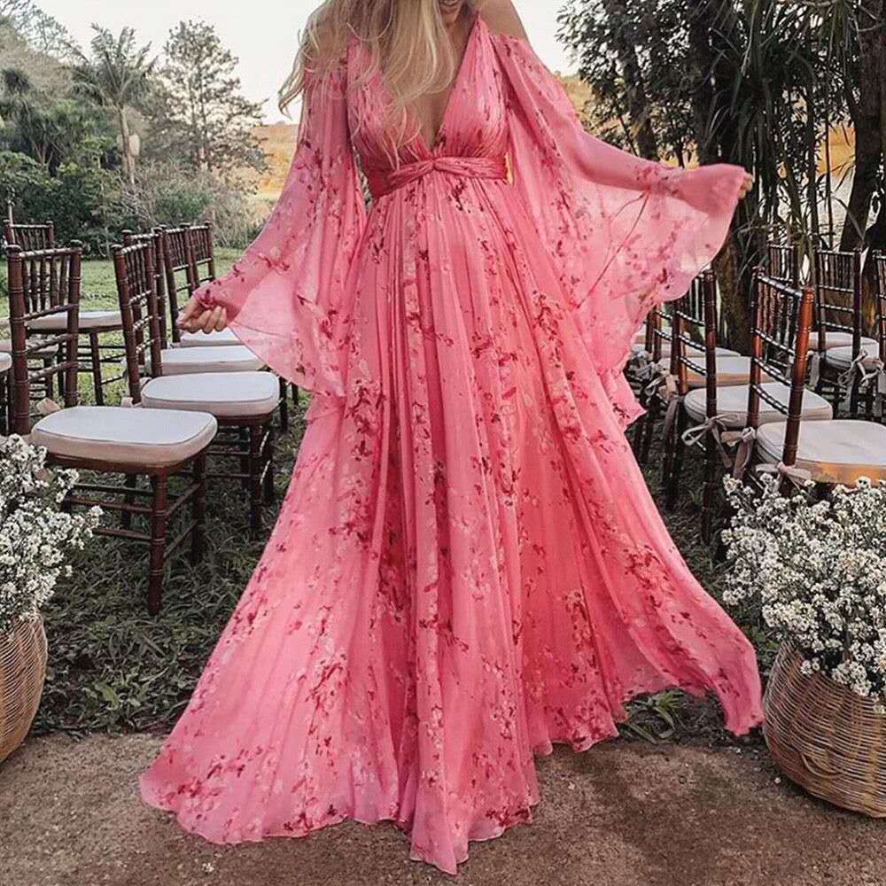 Claudia – Fließendes Damen Maxikleid mit Blumenmuster