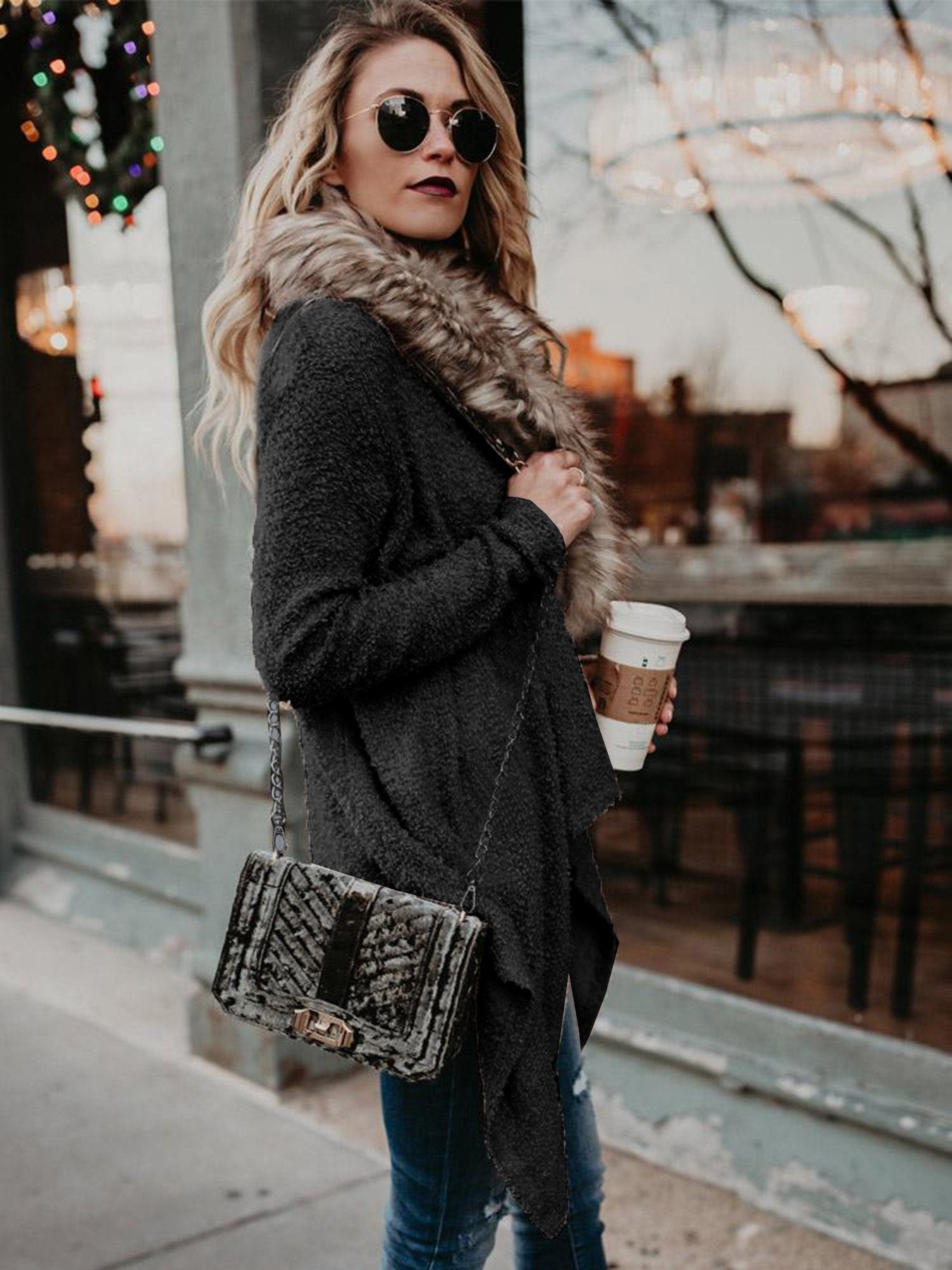 Elise – Damen Teddyjacke mit Kunstpelzkragen