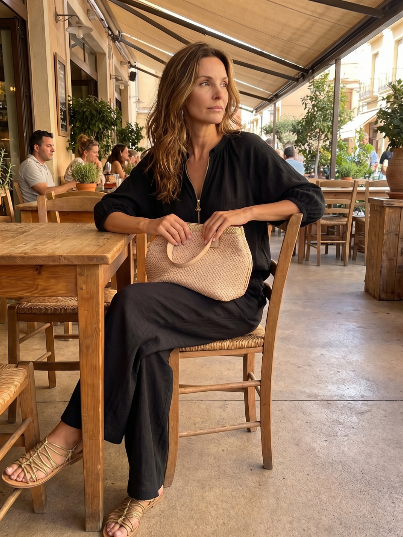 Damen Set bestehend aus Oberteil mit Puffärmeln und weitgeschnittener Hose - J&B - 23 - Annoboutique