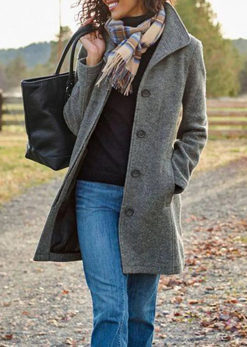 Sofia - Damen Wintermantel braun Woll mantel elegant casual