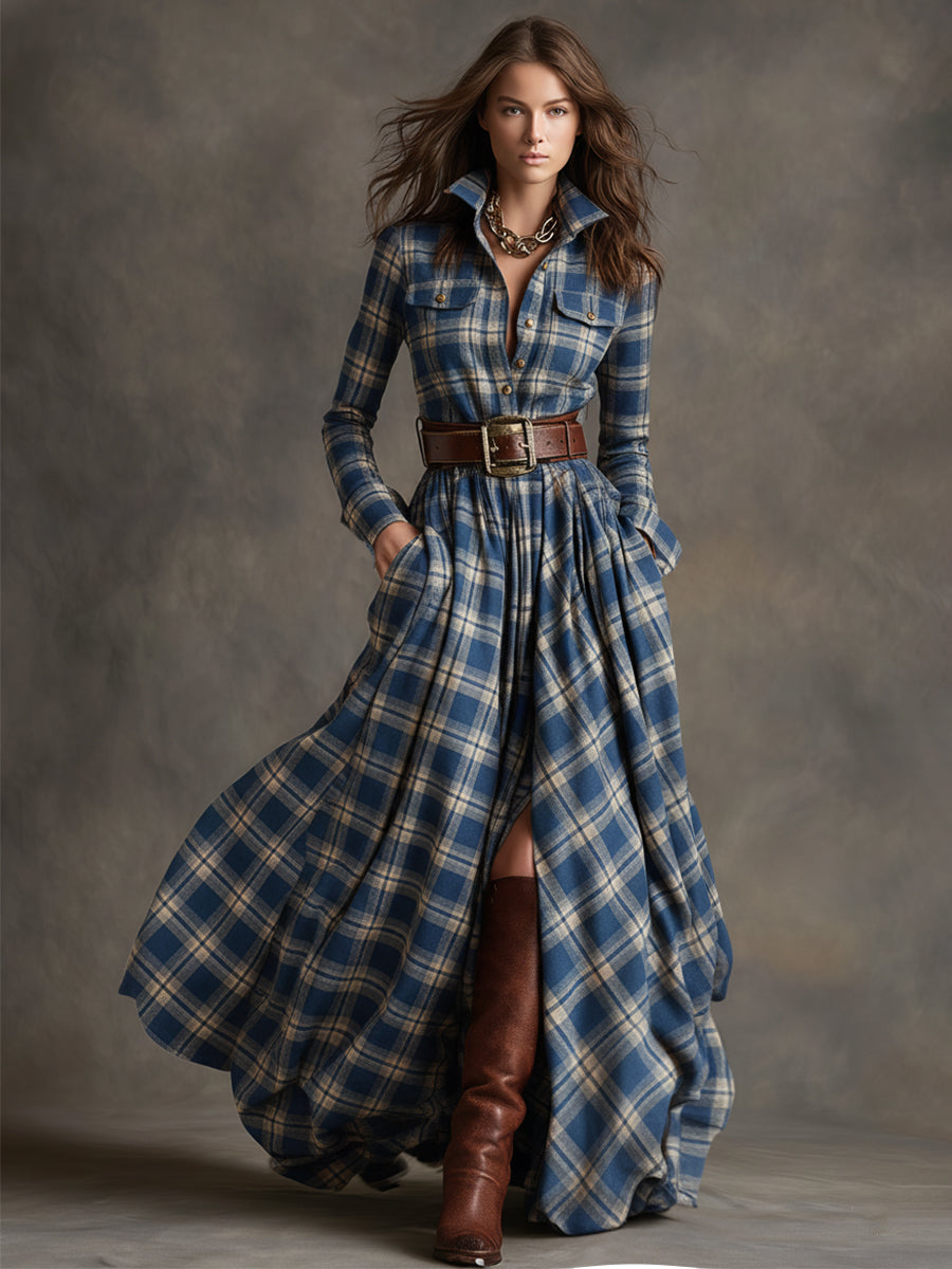 Helena – Kariertes Maxikleid mit Knopfleiste