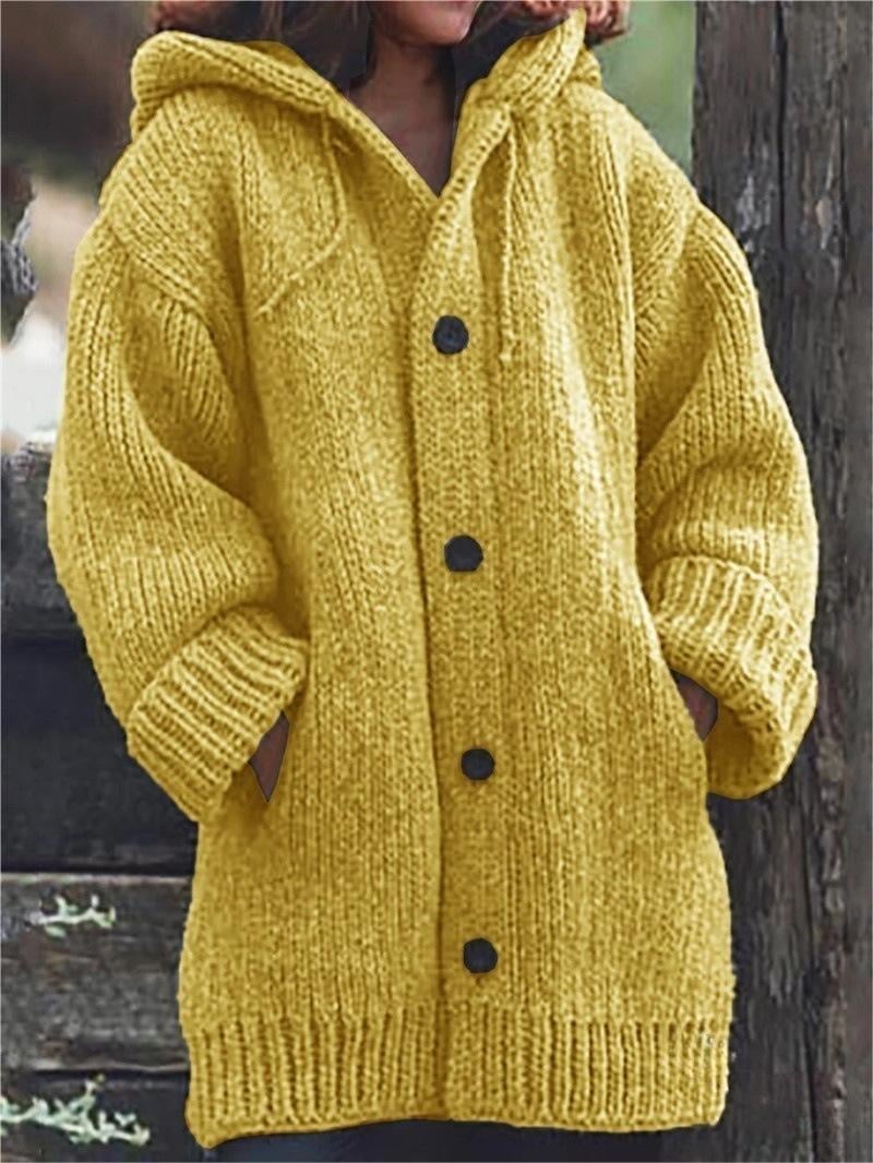 Clara - Strick-Cardigan Wolle Damen mit Kapuze langarm Knopfleiste Winter