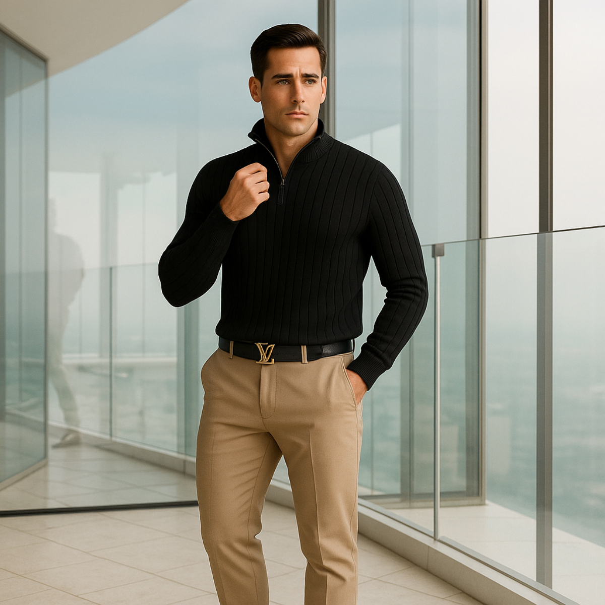 Adrian – Gerippter Strickpullover mit Reißverschluss für Herren