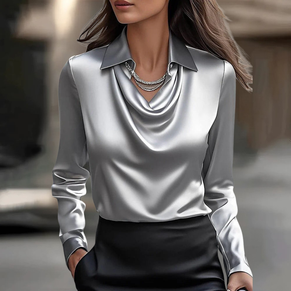 Karolina – Satinbluse mit Wasserfallkragen Damen
