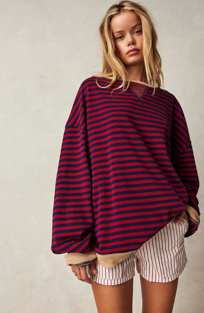 Mila – Damen Strickpullover gestreift Oversize Rundhals