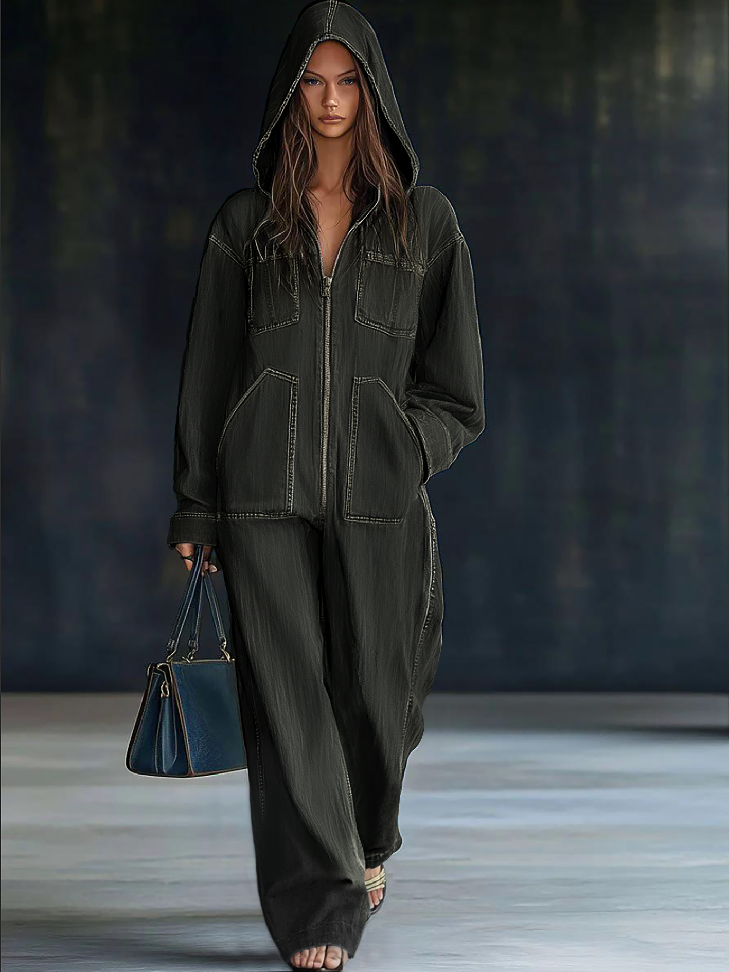 Maja – Lockerer Denim-Hoodie-Jumpsuit für Damen