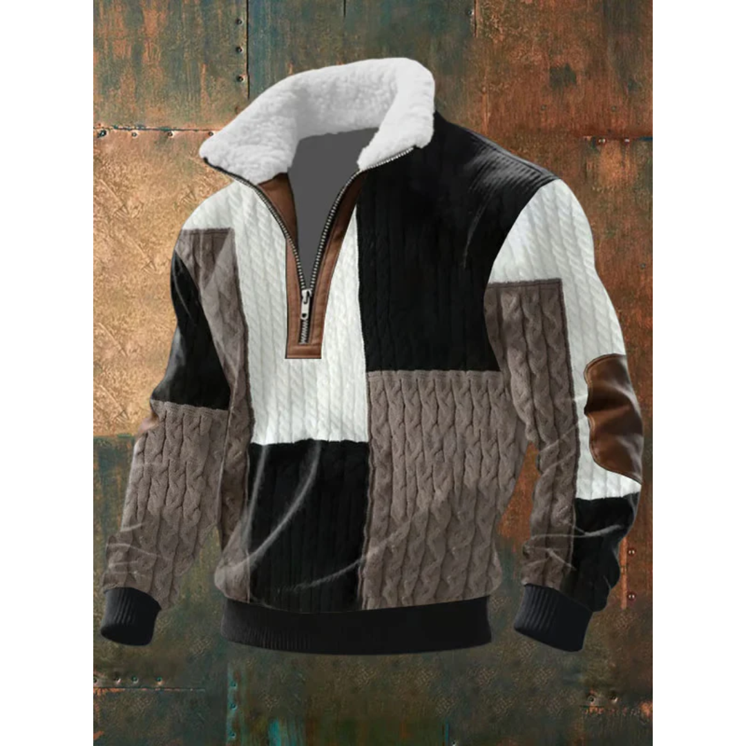 Arthur – Strukturierter Patchwork Herren Half-Zip Strickpullover