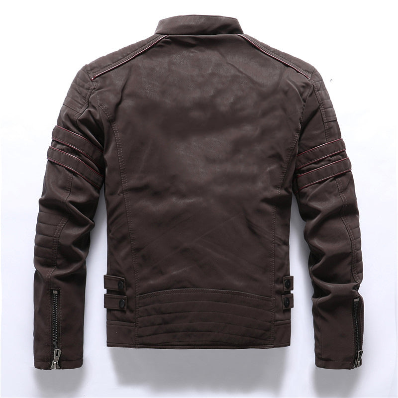 Damon - Herren Bikerjacke im Lederlook mit Stehkragen