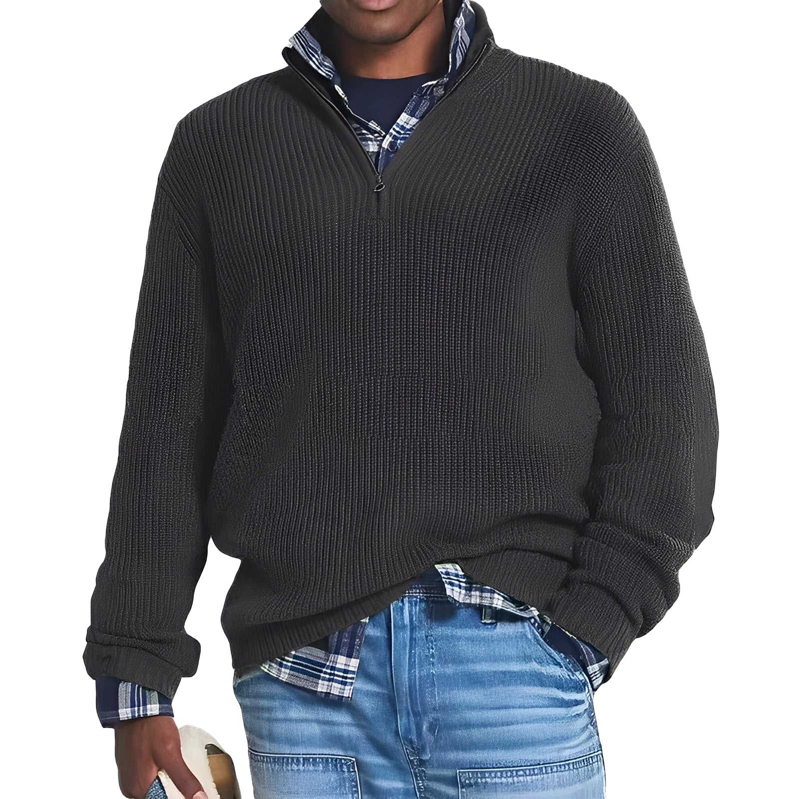 David - Herren Strickpullover mit halbem Reißverschluss