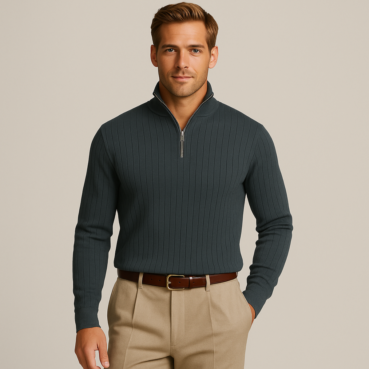 Adrian – Gerippter Strickpullover mit Reißverschluss für Herren