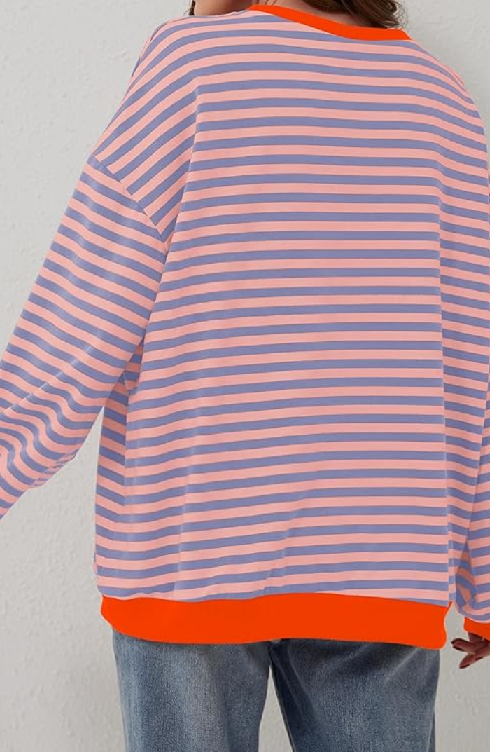 Mila – Damen Strickpullover gestreift Oversize Rundhals