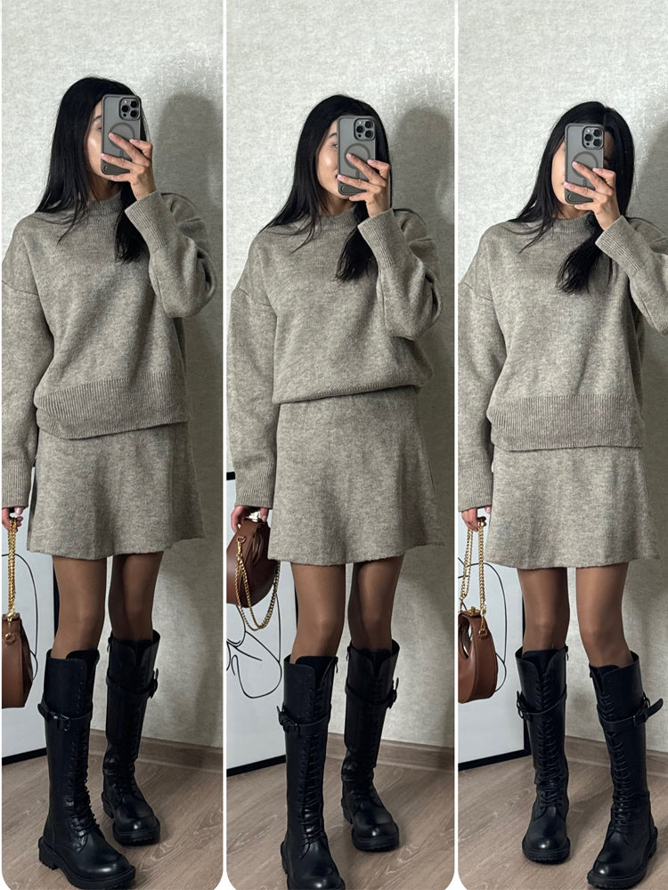 Valeria - Damen Strickkleid langarm mit Rundhalsausschnitt