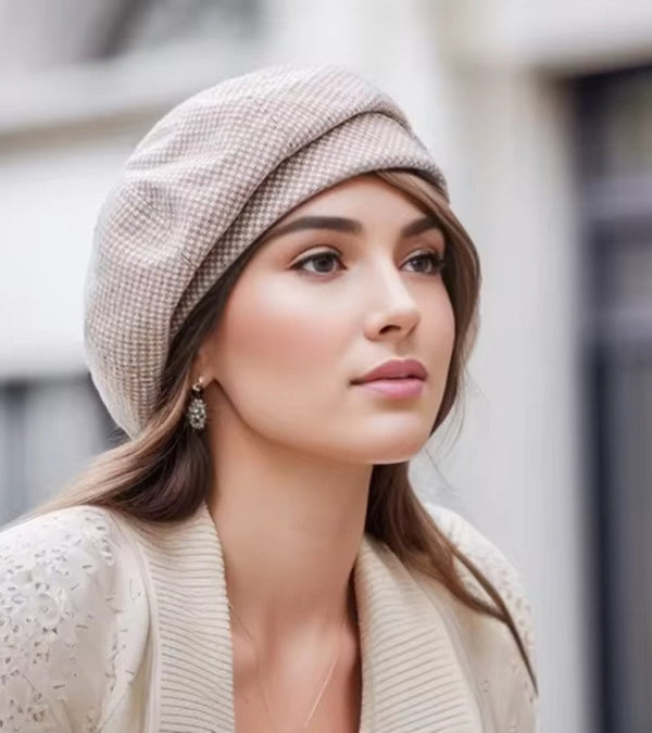 Isabela – Elegante Winter-Baskenmütze im Hahnentrittmuster für Damen