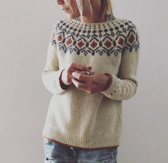 Winterpullover mit Rundhalsausschnitt und nordischem Jacquardmuster