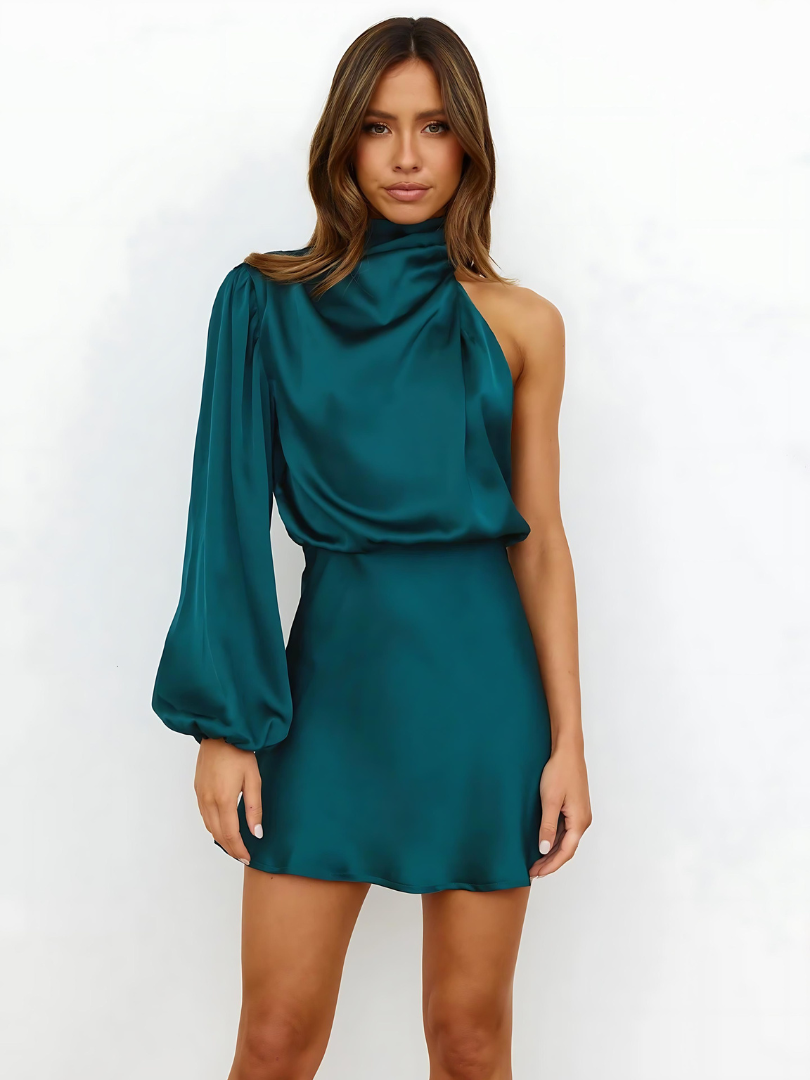 Elegantes Ein-Schulter Mini Kleid für Damen mit Raffinierter Drapierung - R&V - 6 - Annoboutique