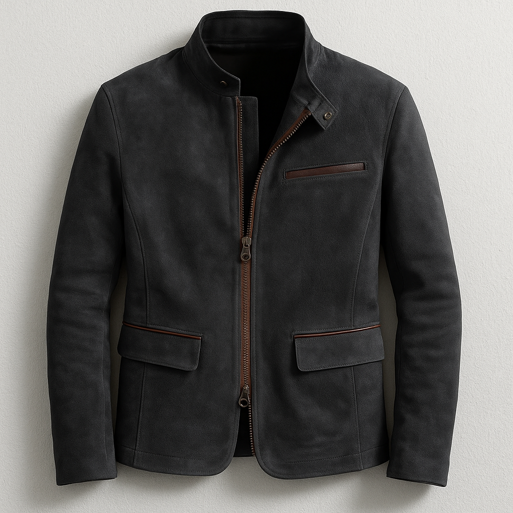 Andrzej – Wildlederjacke mit Stehkragen und Reißverschluss