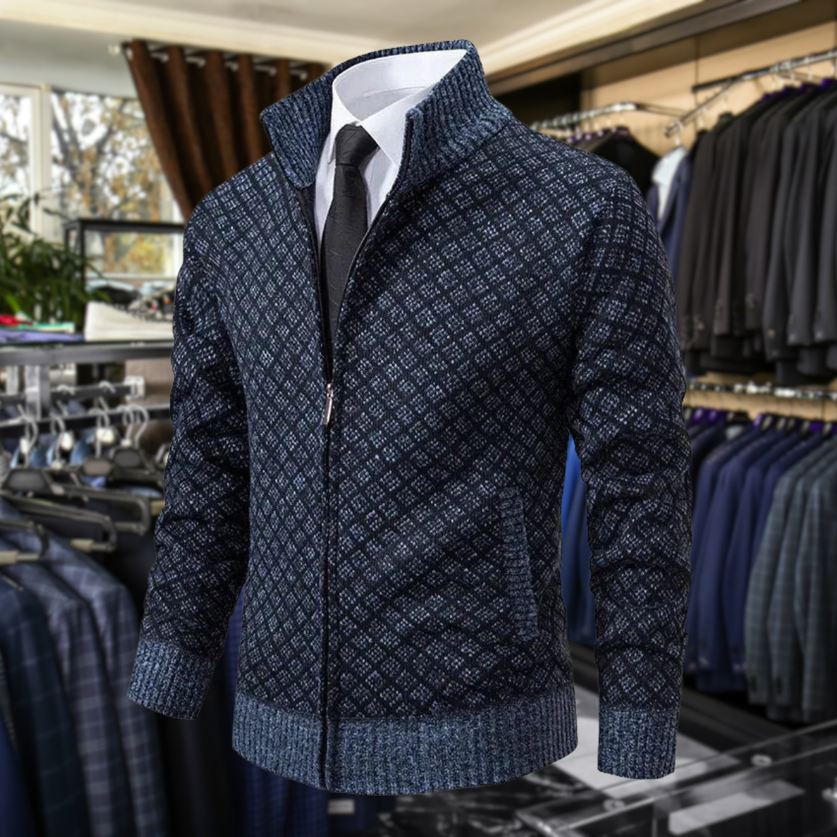 Adam – Strukturierter Strick-Cardigan mit Stehkragen im eleganten Herren-Look