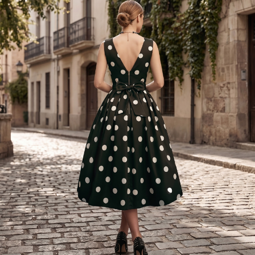 Midi-Kleid Damen mit V-Ausschnitt und taillierter Silhouette - 3 - Annoboutique