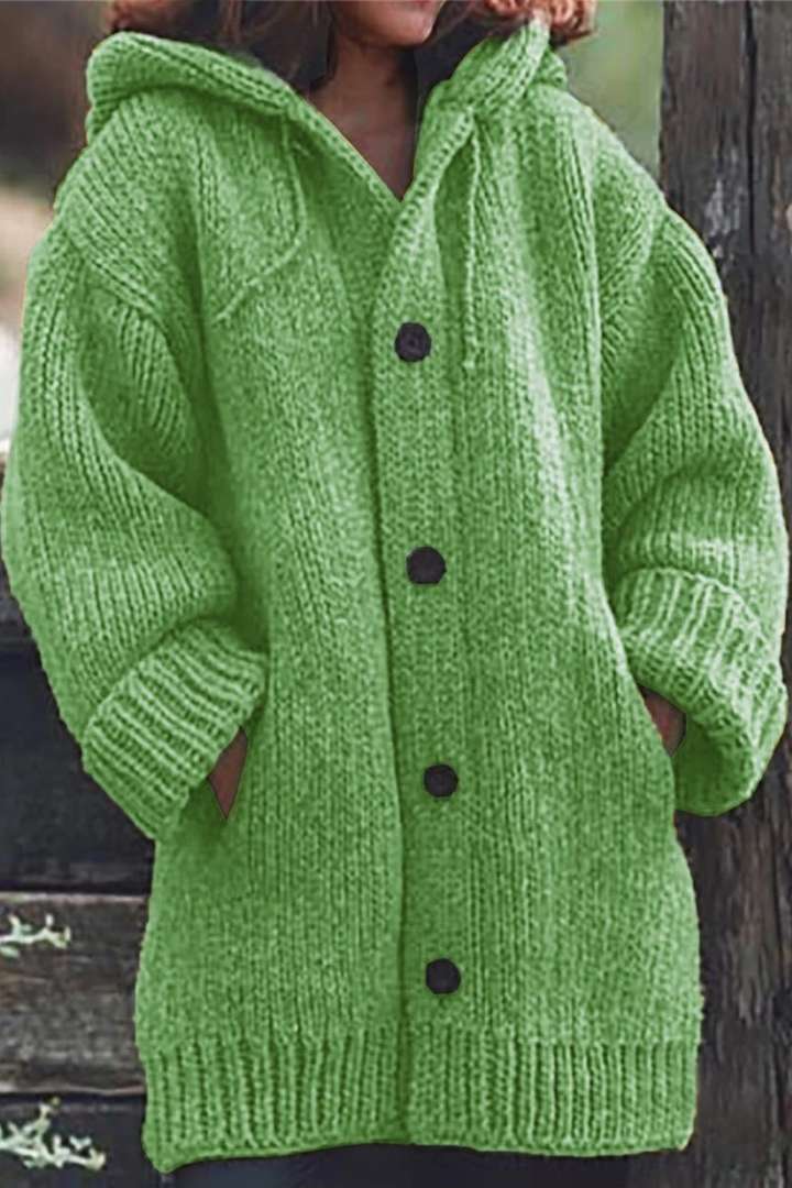 Clara - Strick-Cardigan Wolle Damen mit Kapuze langarm Knopfleiste Winter
