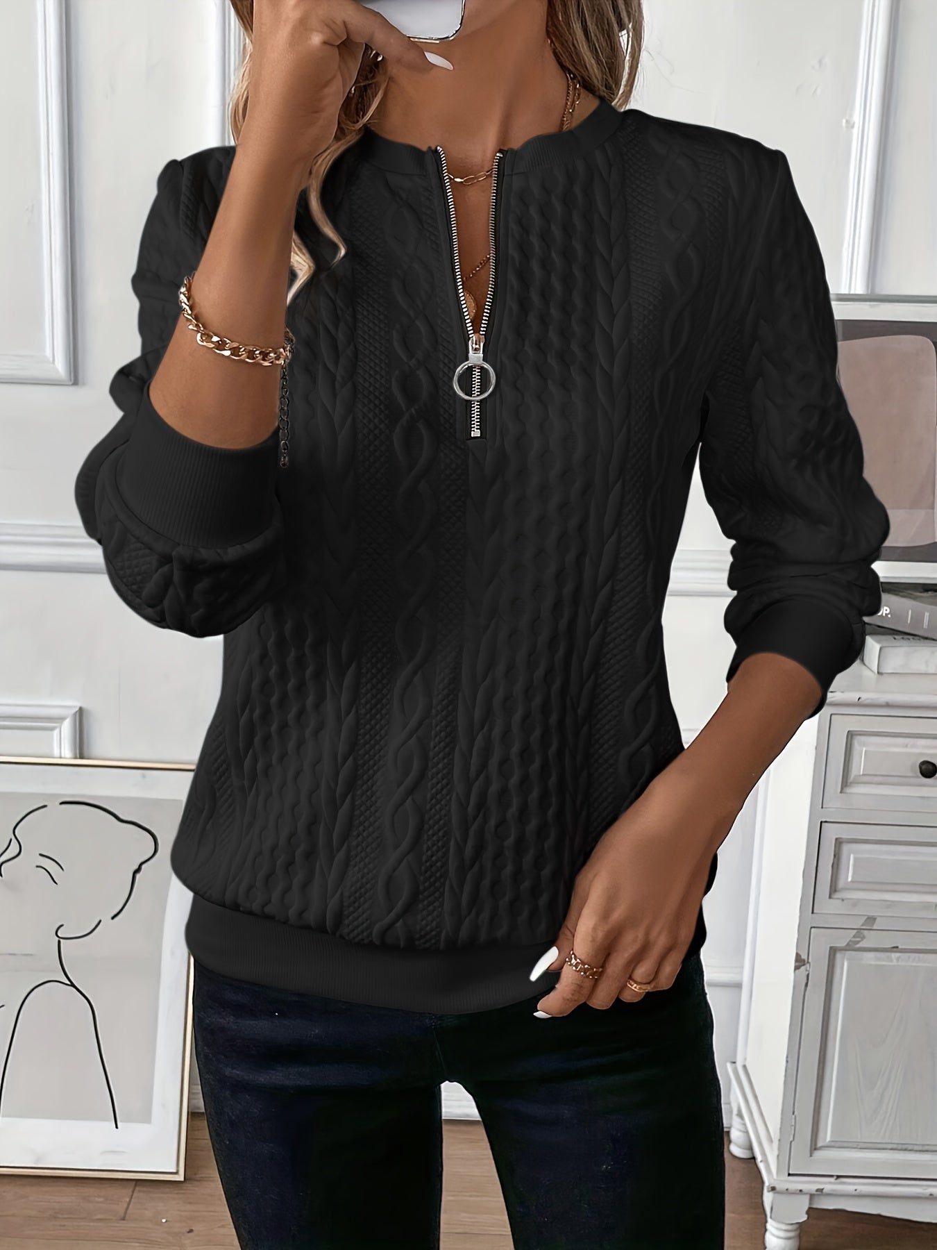 Karolina – Strukturierter Strickpullover mit Reißverschluss-Detail für Damen