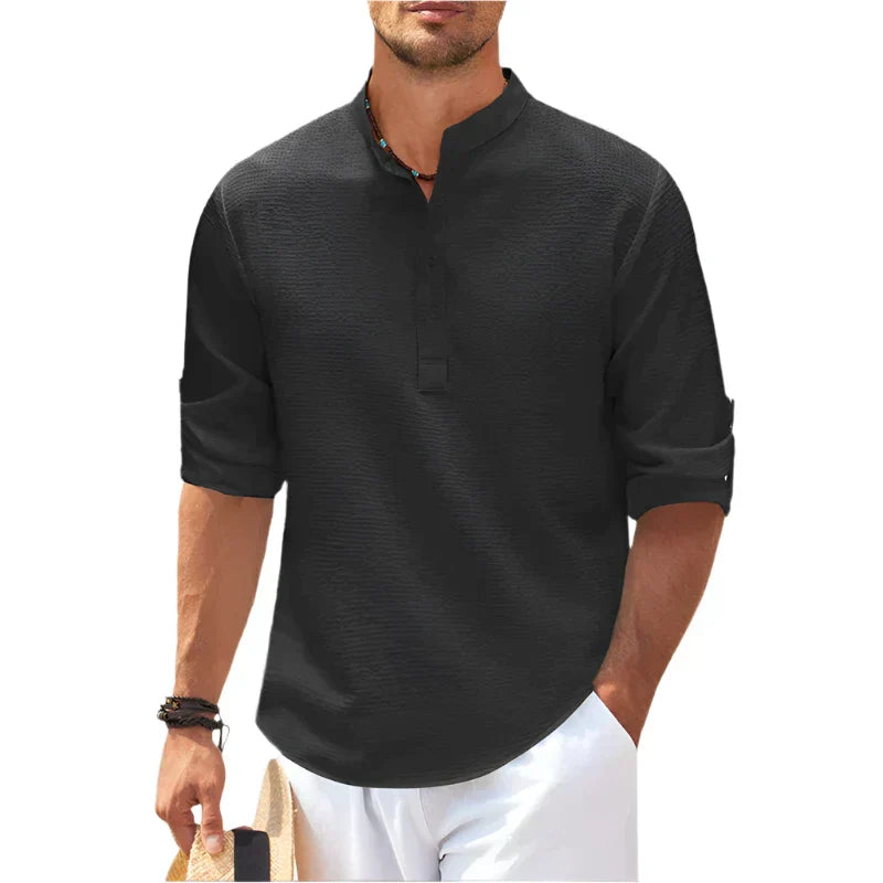 Simon – Long Sleeve Stand Collar Shirt - Image 2