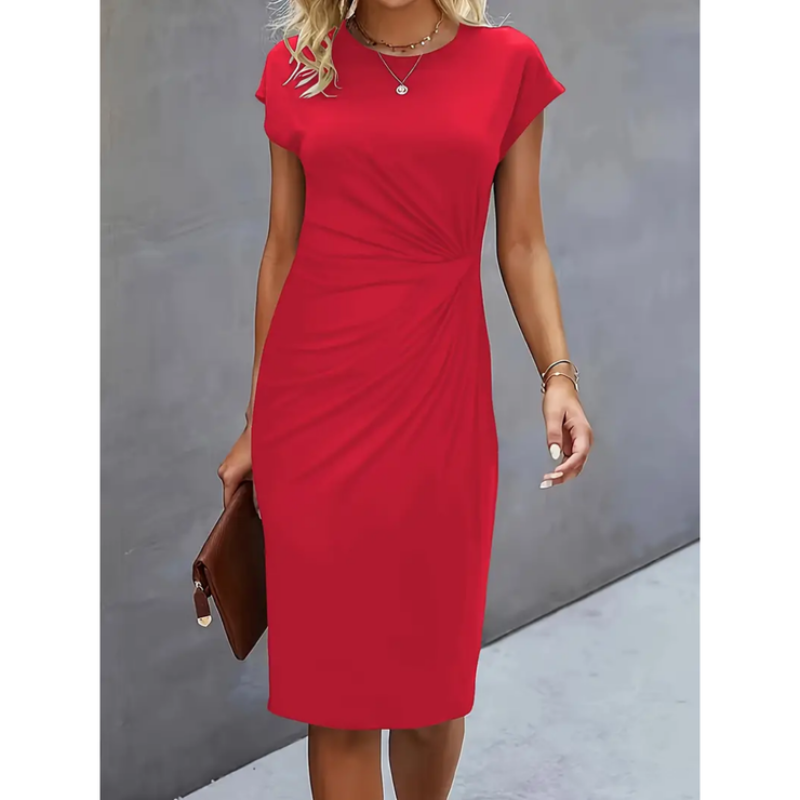 Julia – Damen Etuikleid mit Raffdetail und Rundhalsausschnitt