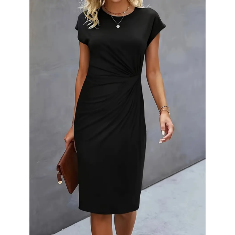 Julia – Damen Etuikleid mit Raffdetail und Rundhalsausschnitt