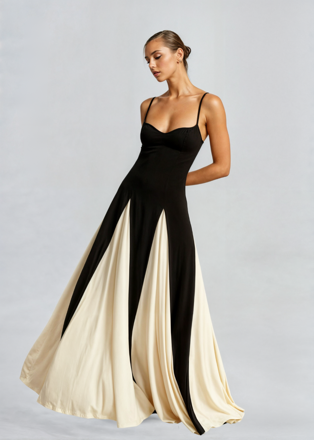 Alessia - Abendkleid für Damen mit Spaghettiträgern und zweifarbigem