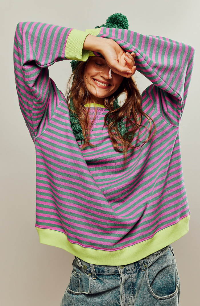 Mila – Damen Strickpullover gestreift Oversize Rundhals