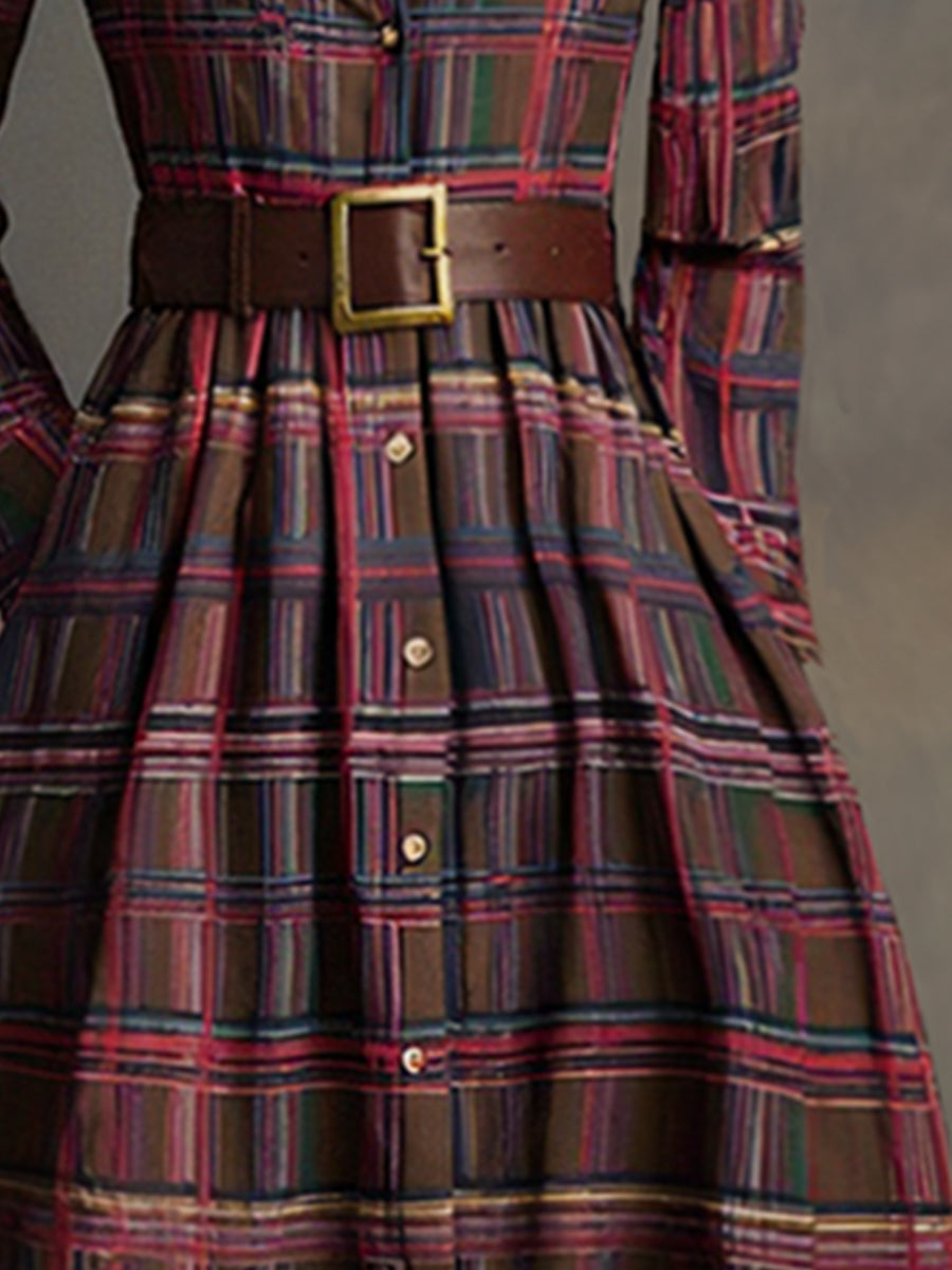 Helena – Kariertes Maxikleid mit Knopfleiste