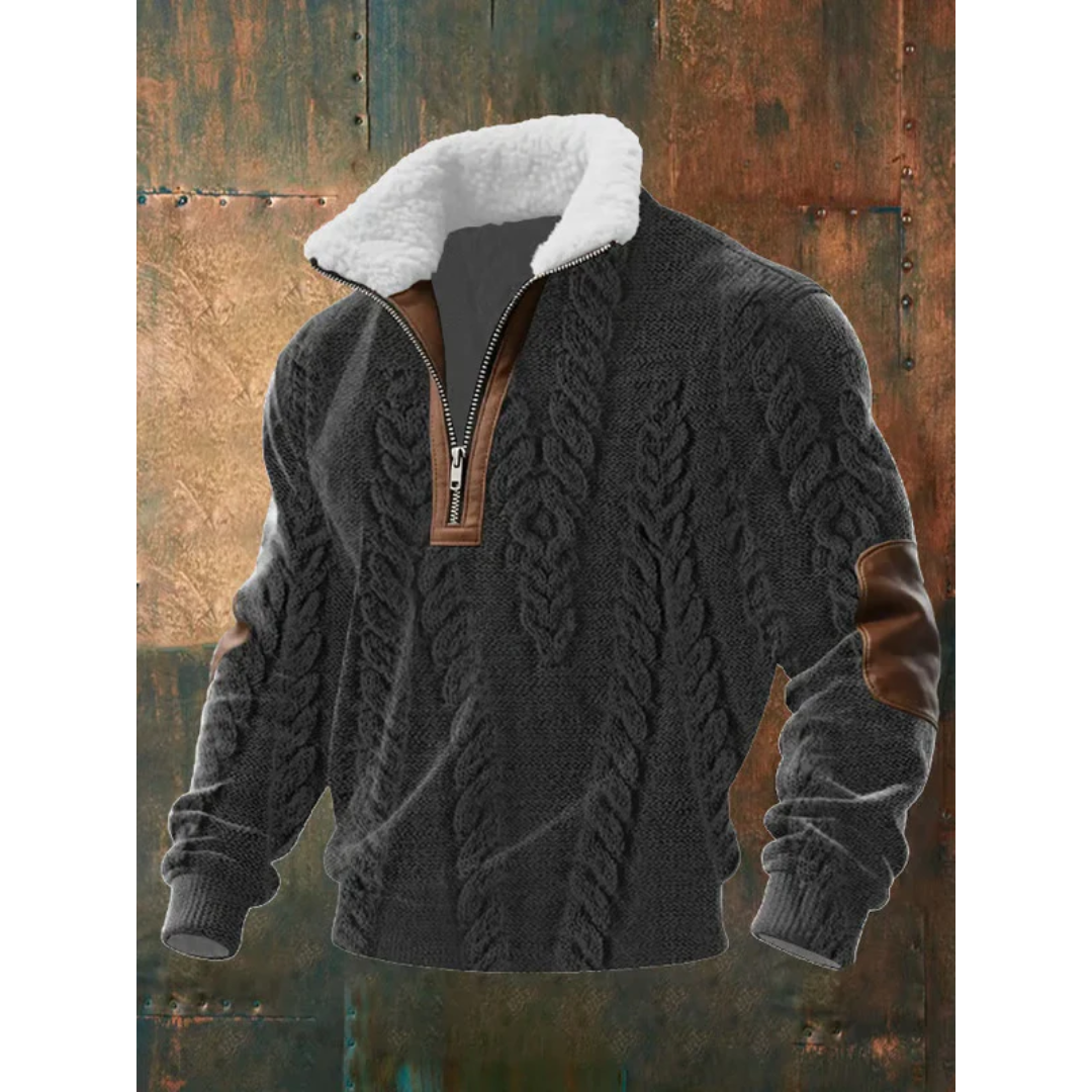 Arthur – Strukturierter Patchwork Herren Half-Zip Strickpullover