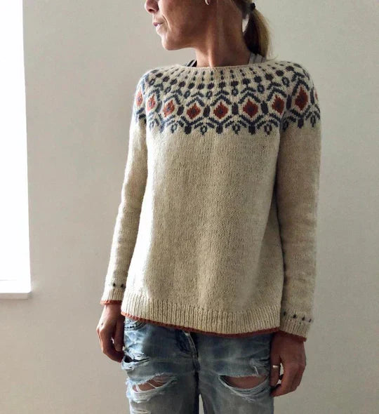 Winterpullover mit Rundhalsausschnitt und nordischem Jacquardmuster