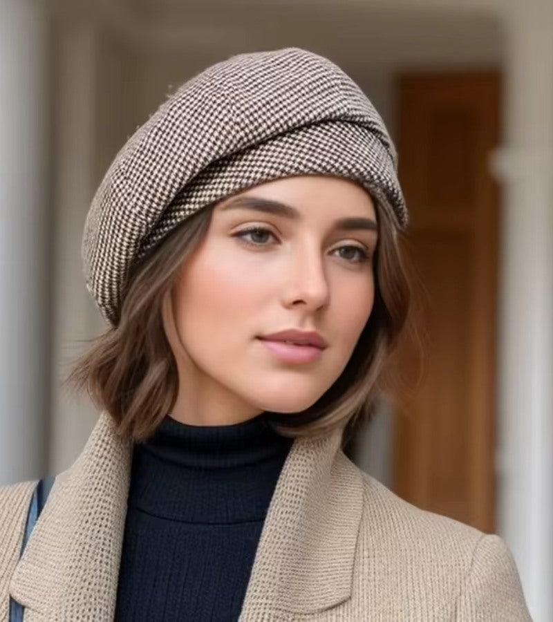 Isabela – Elegante Winter-Baskenmütze im Hahnentrittmuster für Damen