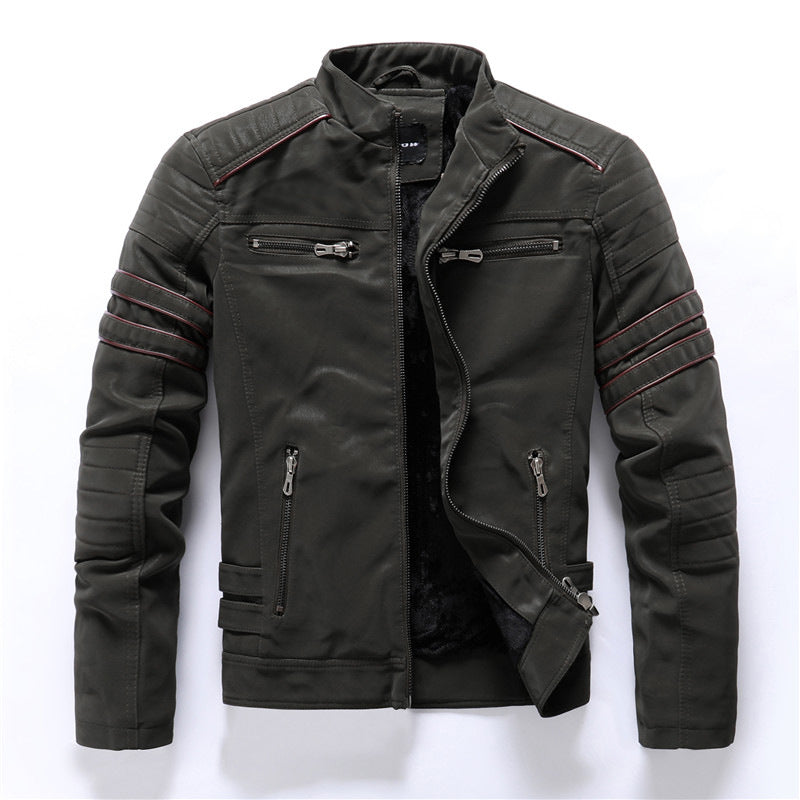 Damon - Herren Bikerjacke im Lederlook mit Stehkragen