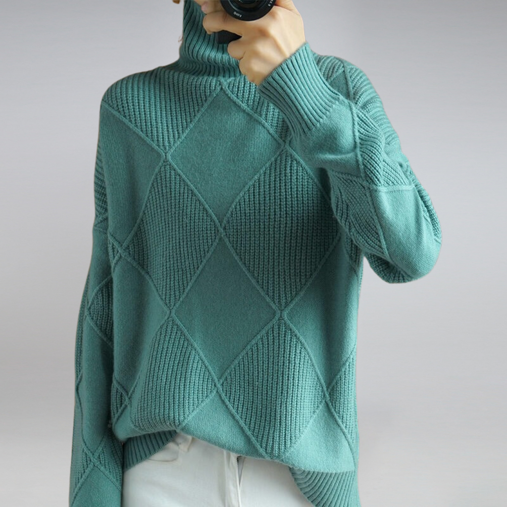 Alina - Damen  kaschmir Rollkragenpullover mit Rautenstruktur