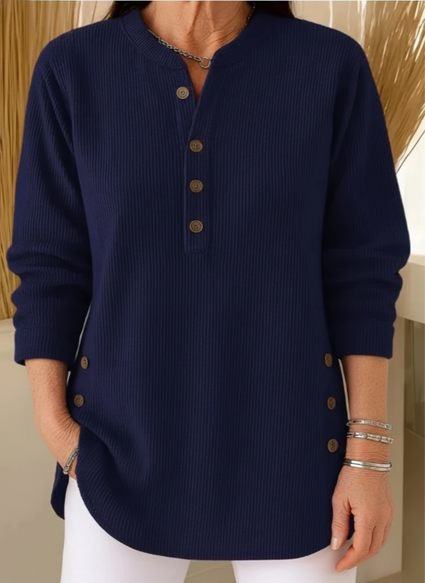 Agnieszka – Geripptes Longsleeve-Henley im gemütlichen Casual-Look für Damen