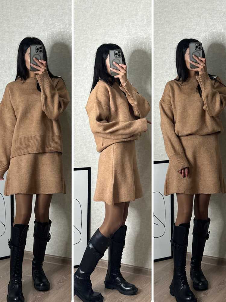 Valeria - Damen Strickkleid langarm mit Rundhalsausschnitt
