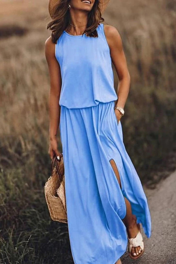 Katrin – Maxikleid für Damen, locker geschnitten, mit Schlitz