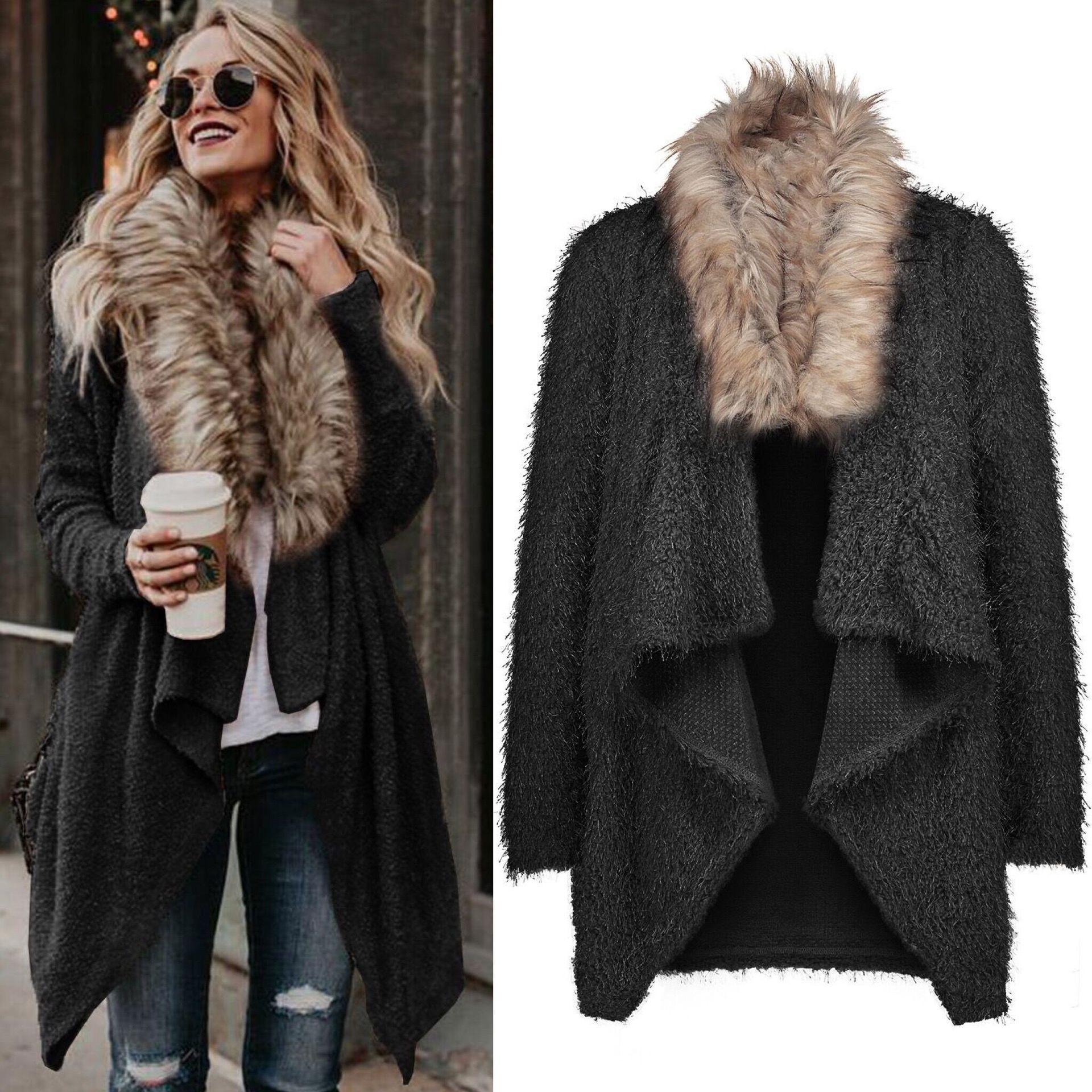 Elise – Damen Teddyjacke mit Kunstpelzkragen