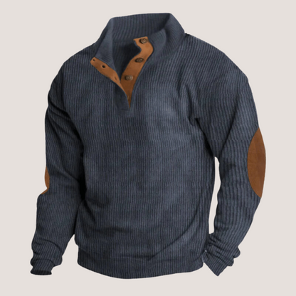 Finn – Gerippter Strickpullover mit Knopfleiste Herren